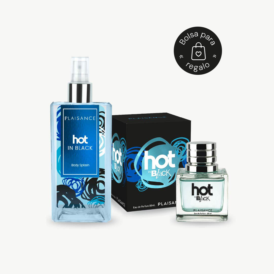 Perfume + Body Splash Hot in Black con bolsa de regalo