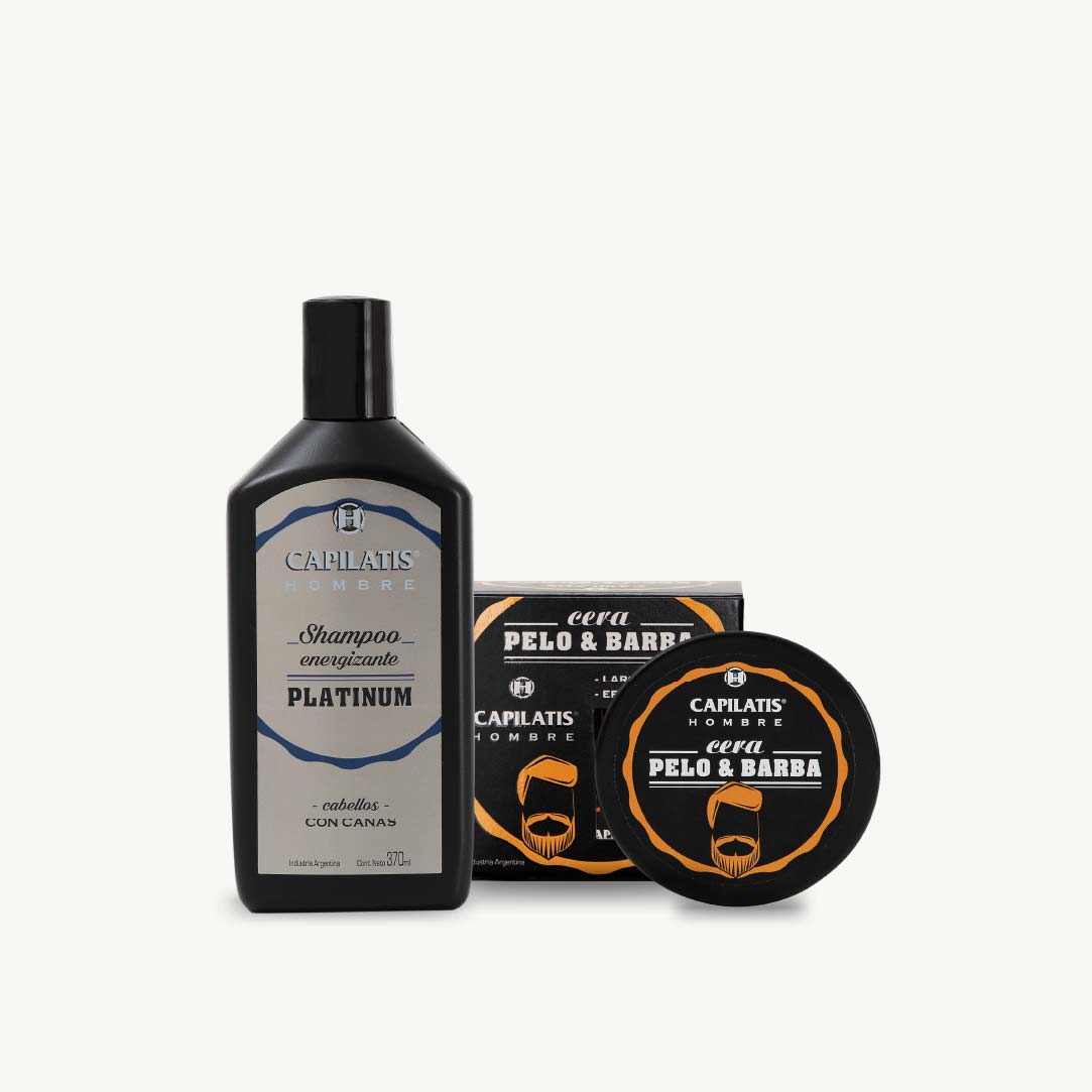 Set Shampoo Energizante Platinum y Cera Pelo & Barba