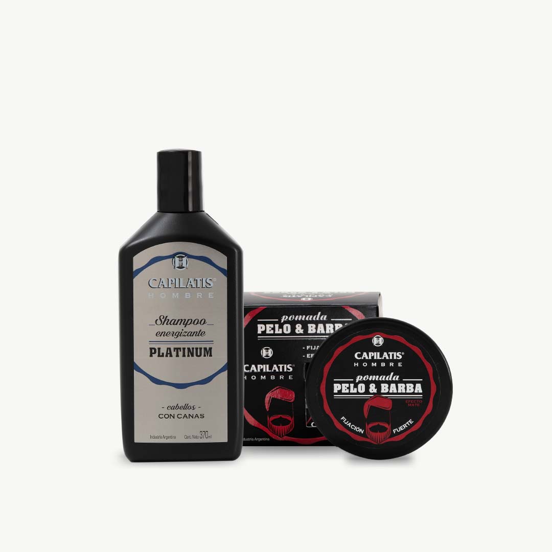 Set Shampoo Energizante Platinum y Pomada Pelo & Barba